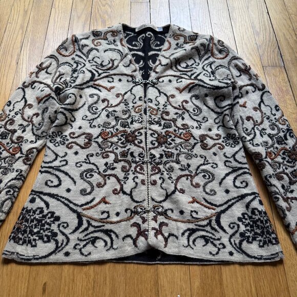 Simply Natural Size S Beige & Black Alpacal Peru Embroidered Cardigan - Picture 12 of 16